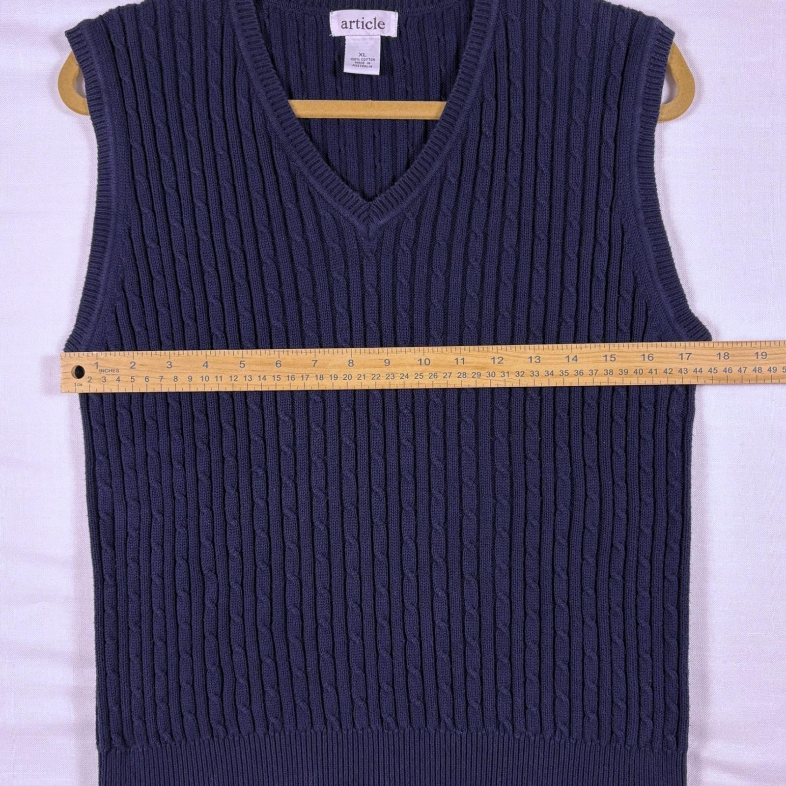 Vtg Article Cable Knit Sweater Vest Wmn S/M (Msr'd) Navy Preppy Dark Academia — image 6 of 8